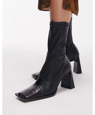 Topshop Hudson premium leather heeled western boots in black