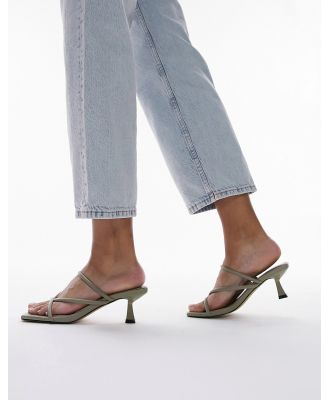 Topshop Ice strappy mid heel mule sandals in sage-Green