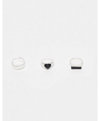 Topshop jet heart 3 pack ring in silver