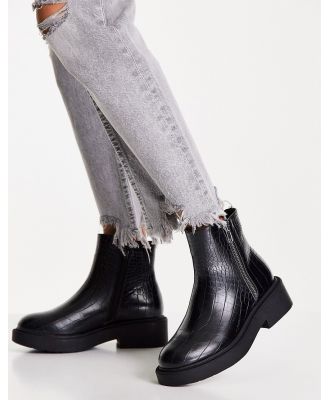 Topshop Kai zip side flat boots in black