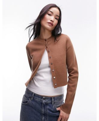 Topshop knitted compact micro cardi in camel-Brown