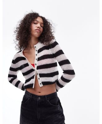 Topshop knitted sheer stripe micro cardi in black and white-Multi