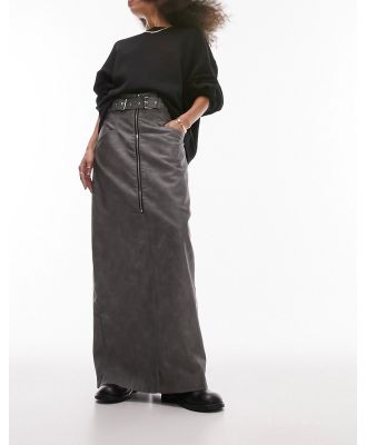 Topshop leather look high waisted maxi skirt in silver grey