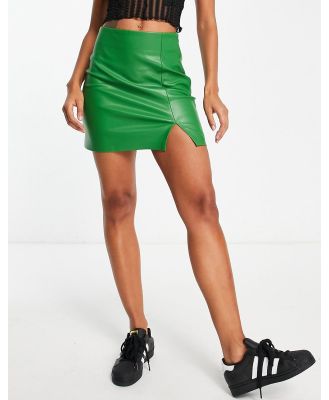 Topshop leather look split detail mini skirt in bright green