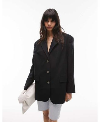 Topshop linen-blend single breasted blazer in black (part of a set)