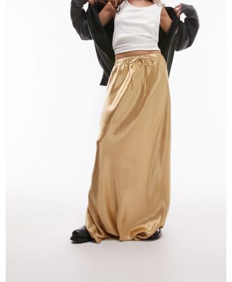 Topshop liquid look satin bias maxi skirt in gold