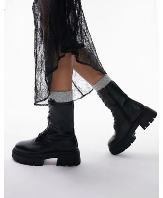 Topshop Lydia chunky lace up boots in black