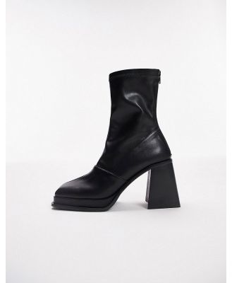Topshop Maddie block heel sock boots in black