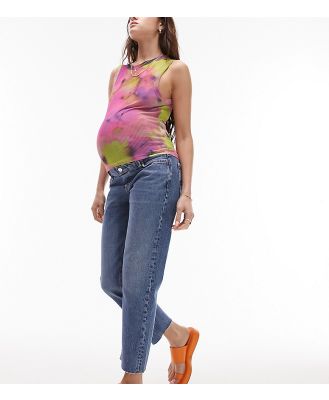 Topshop Maternity overbump straight jeans in mid blue