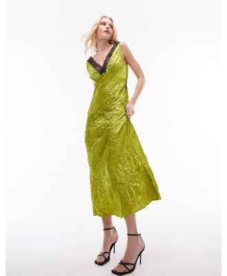 Topshop midi lace insert slip dress in chartreuse-Green
