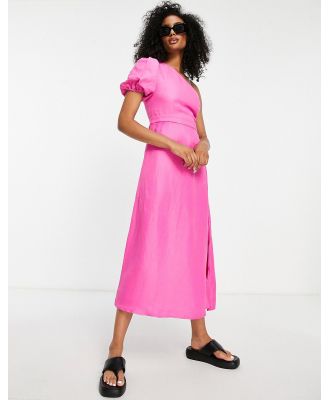 Topshop one shoulder linen midi dress in pink