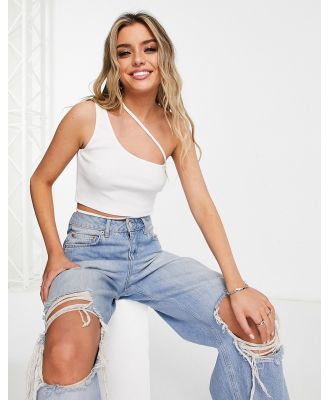 Topshop one shoulder strappy crop top in white