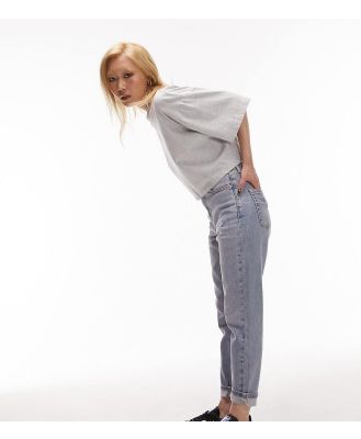 Topshop Petite comfort stretch mom jeans in bleach-Blue