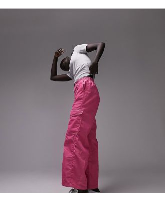 Topshop Petite cord utility straight leg pants in pink