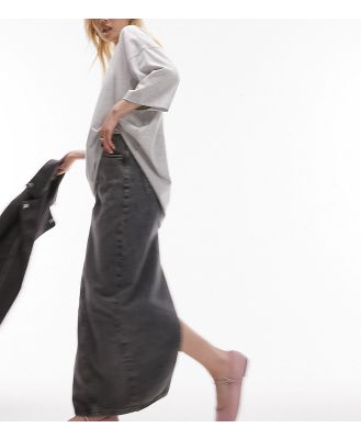 Topshop Petite denim column maxi skirt in dark grey