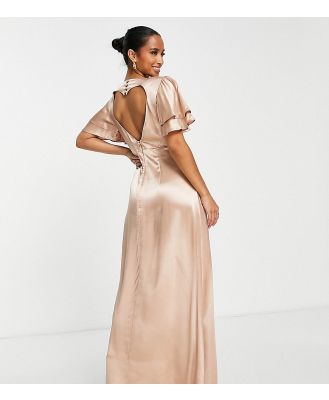Topshop Petite ecovero bridesmaid heart cut out back midi dress in blush - PINK