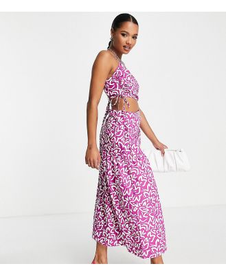 Topshop Petite ruch waist cut about poplin midi dress in bold lilac floral-Purple