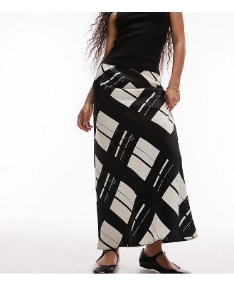 Topshop Petite satin bias skirt with printed check in mono-Multi