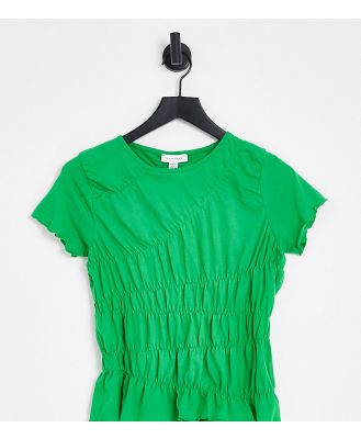 Topshop Petite shirred ruched tee in green
