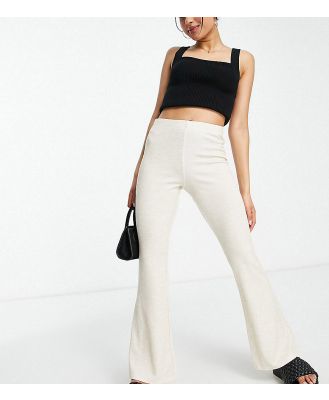 Topshop Petite speckled rib flare pants in stone-Neutral