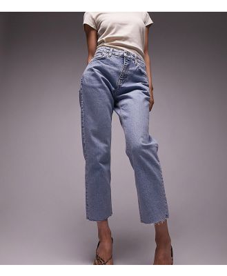 Topshop Petite straight jeans with raw hem in bleach-Blue