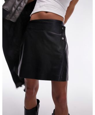 Topshop popper wrap mini skirt in black