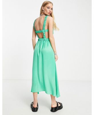 Topshop premium open back pinny midi dress in emerald green