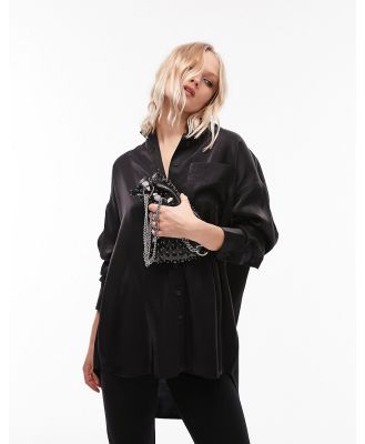 Topshop premium oversized liquid fabric shirt in black