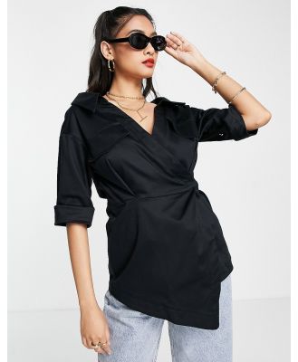 Topshop premium utility wrap shirt in black