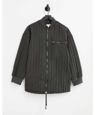 Topshop quilted oversized bomber liner jacket in charcoal-Grey