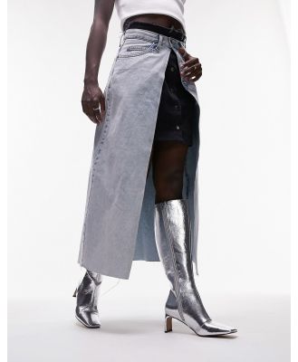Topshop Raven square toe heeled knee high boots in silver