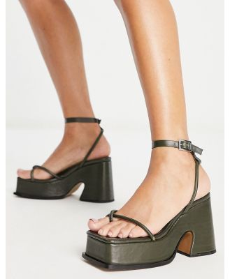 Topshop Reeva premium leather wedge sandals in khaki-Green