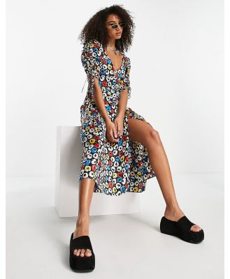 Topshop retro primary floral peplum midi dress in multi