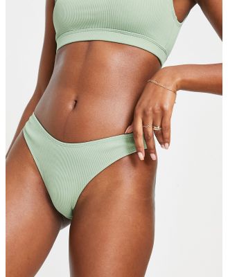 Topshop rib bikini bottom in khaki-Green