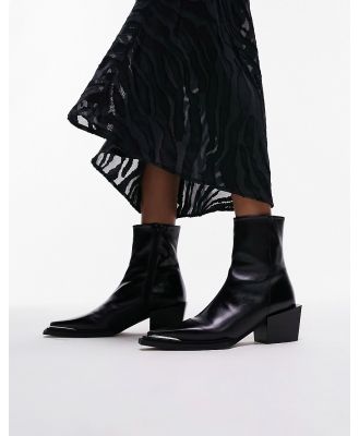 Topshop Riley leather western boots in black
