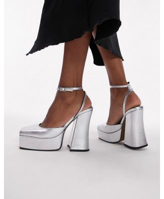 Topshop Sapphire premium leather two part platforms in silver