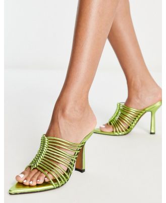 Topshop Sara premium leather strappy mules in green