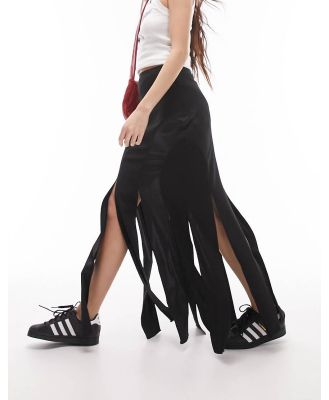 Topshop satin and crepe splice midi skirt in black