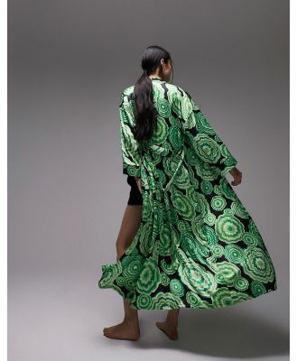 Topshop satin bloom print robe in green