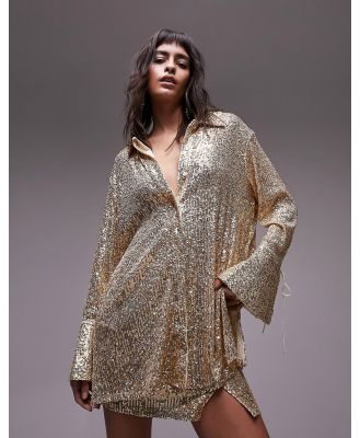 Topshop sequin oversized shirt in champagne (part of a set)-Neutral