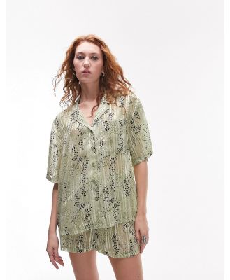 Topshop sheer spot print shirt and shorts pyjama set in sage-Green