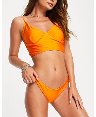Topshop shiny ruched back bikini bottoms in orange