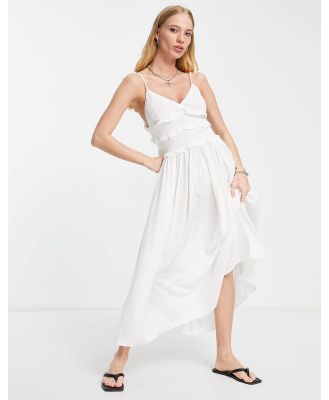 Topshop shirred ruffle slip midi dress in ivory-White