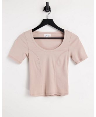 Topshop short sleeve scoop t-shirt in beige-Neutral