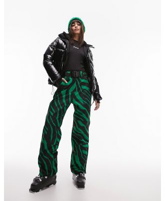 Topshop Sno straight leg ski pants in green zebra print