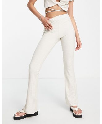 Topshop speckled rib flared pants in stone-Neutral