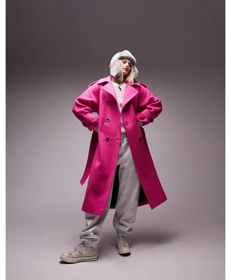 Topshop super oversized brushed trench coat in bright pink