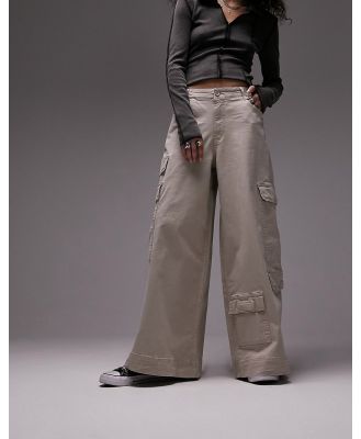 Topshop super oversized skate cargo pants in stone-Neutral