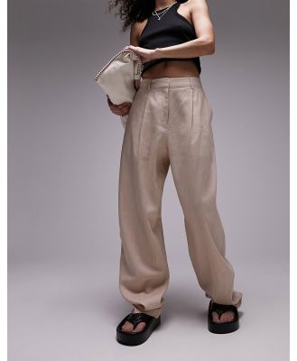 Topshop Tailored peg leg linen blend pants in stone (part of a set)-Neutral