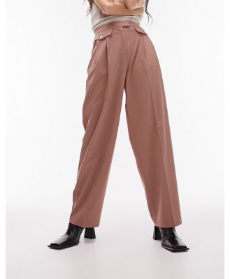 Topshop Tailored slouch peg-leg pants with button flap in pink (part of a set)